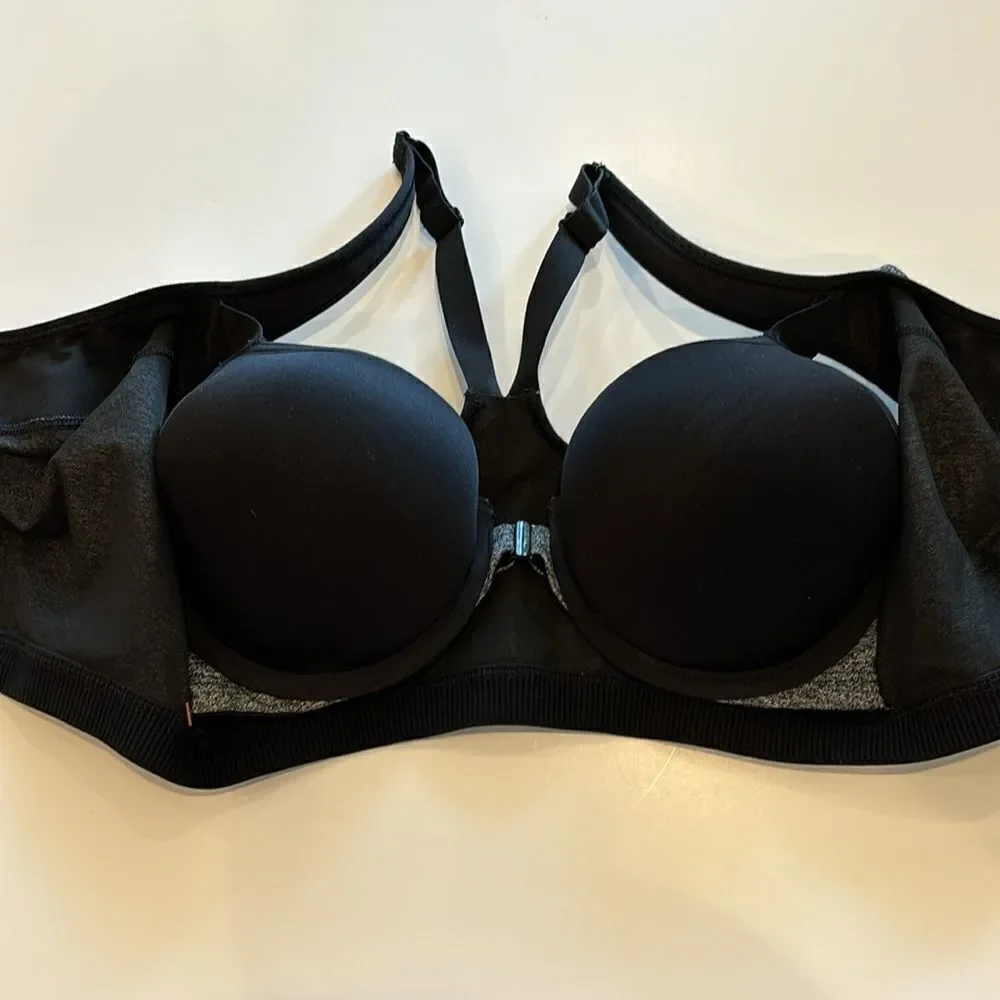 Victorias Secret VSX Sport Front‎ Zip Close Underwire Black Gray Sports Bra 34D